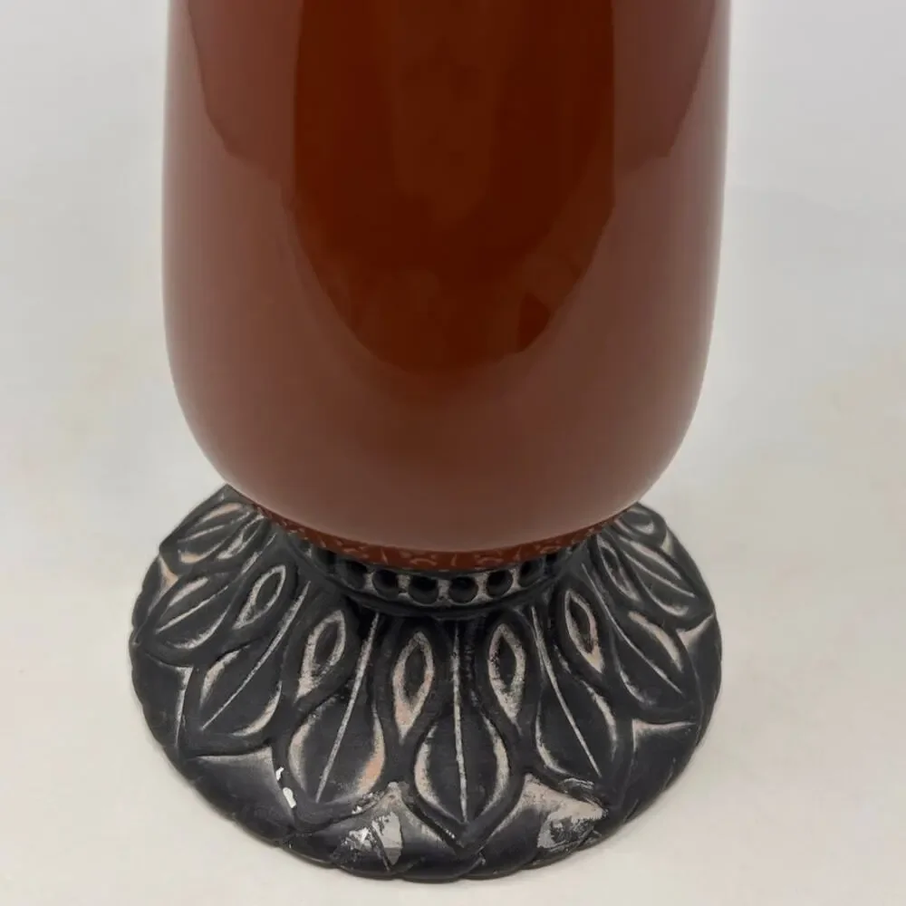 Nutmeg Small Candleholder‎ with Black Designs 13